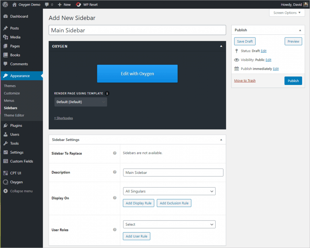 New Sidebar Options Page