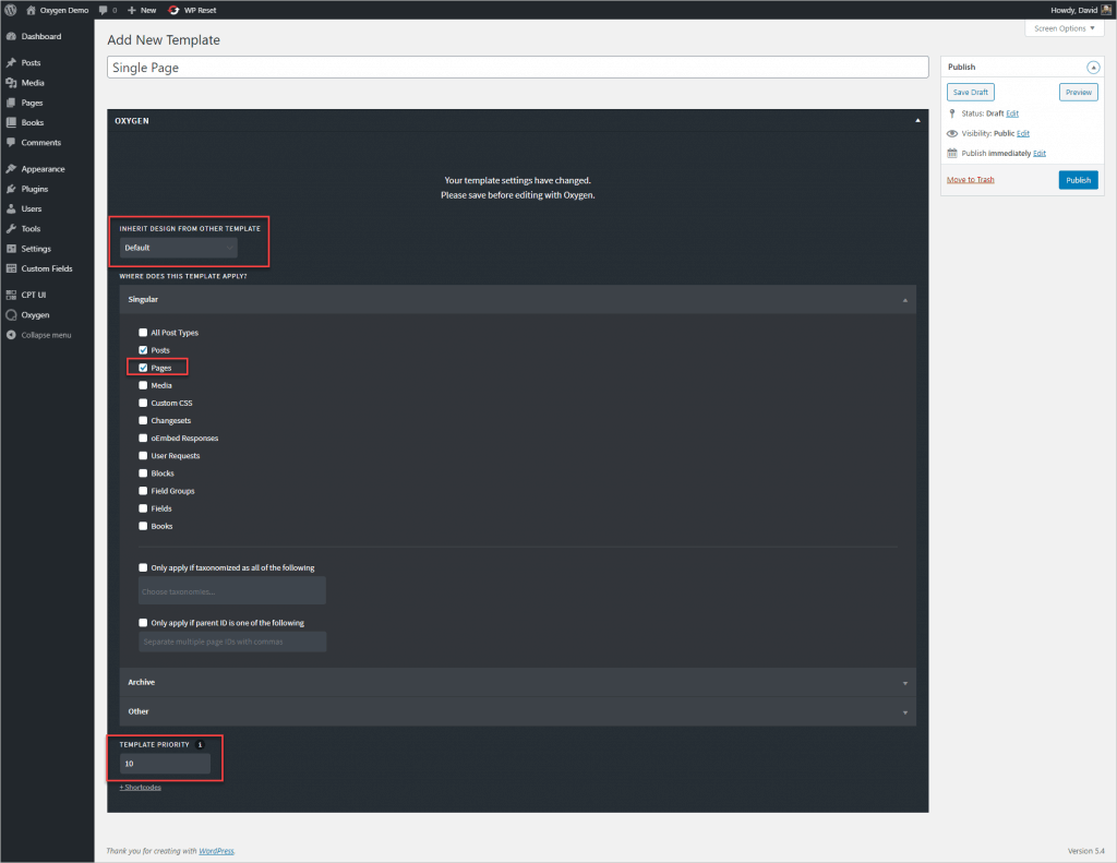 Oxygen Add Single Page Template