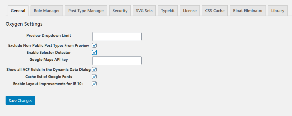 Oxygen General Settings