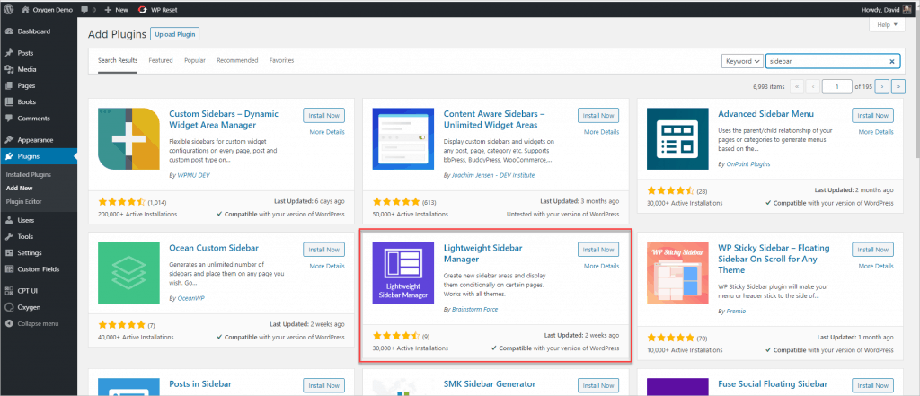 Oxygen Side Bar Plugin