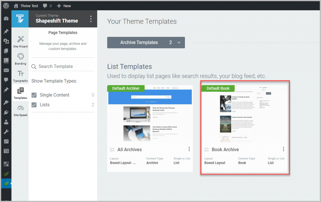 Book Archive Template In Template List