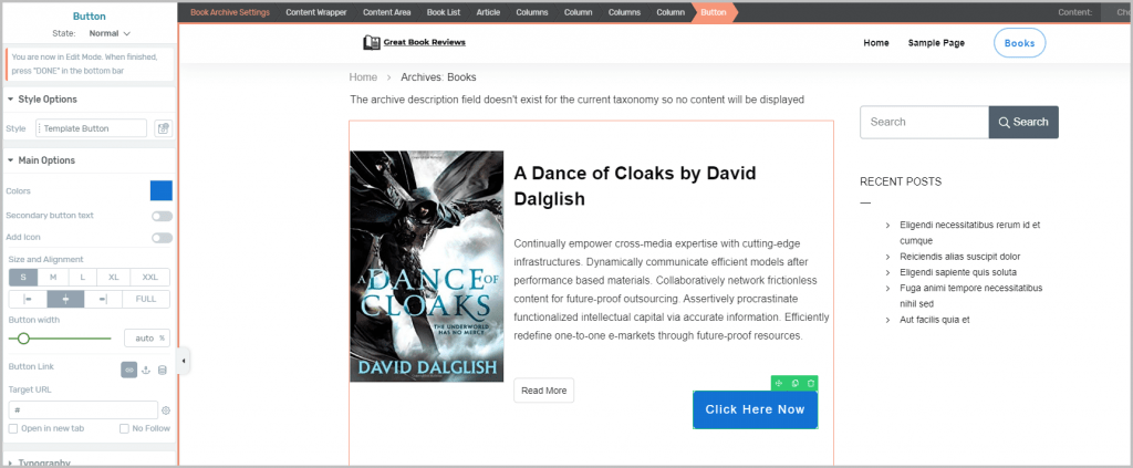 Button Added To Right Column