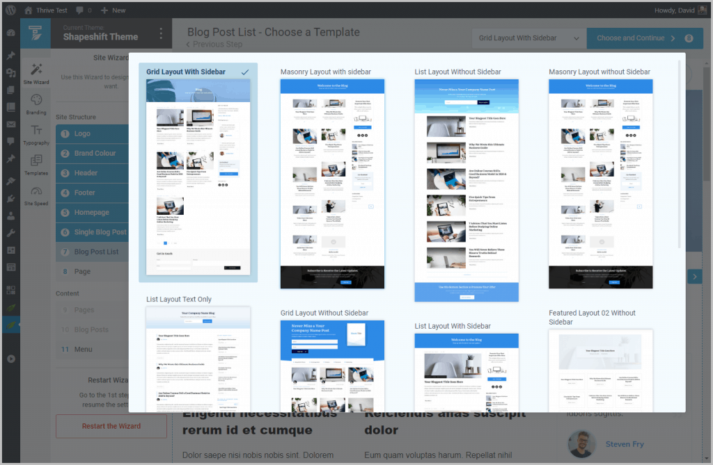 Wizard Blog Layout Options