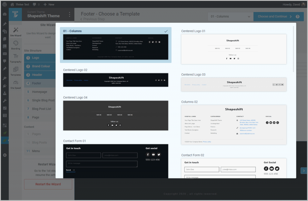 Wizard Footer Options