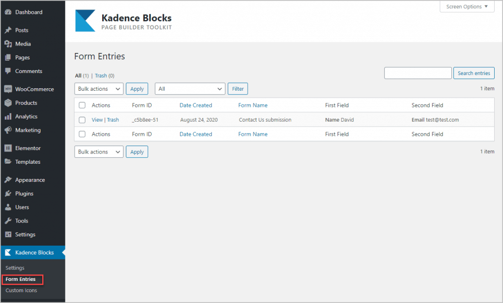 Form Entries In The Database