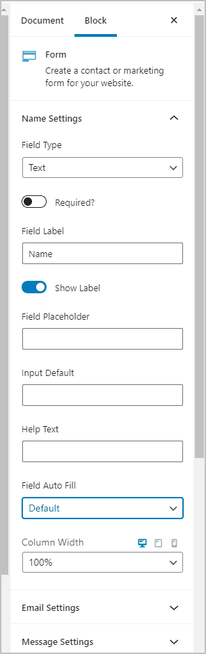 Individual Form Field Settings