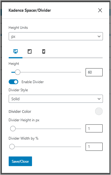 Kadence Block Default Settings