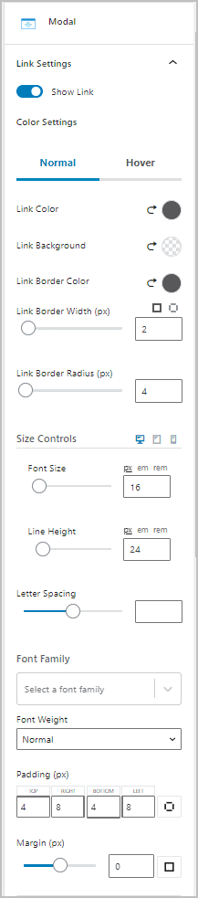 modal link settings part one
