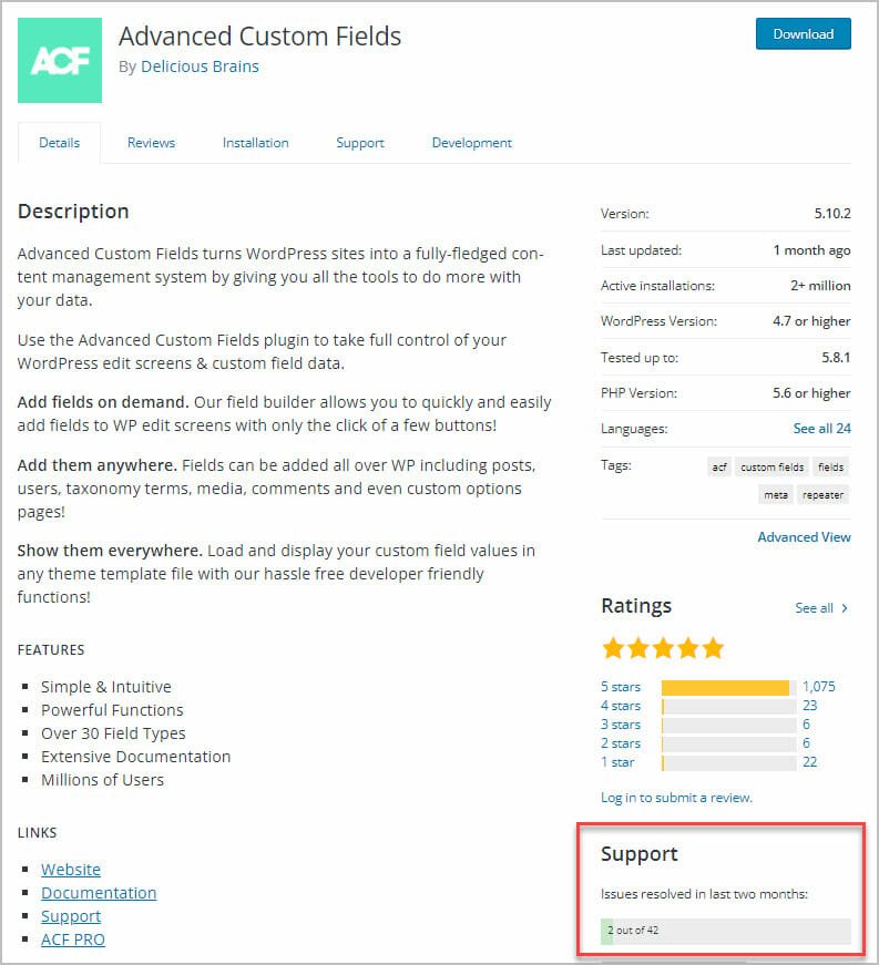 acf on wordpress.org