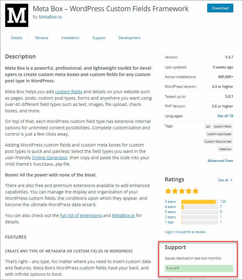 meta box on wordpress.org