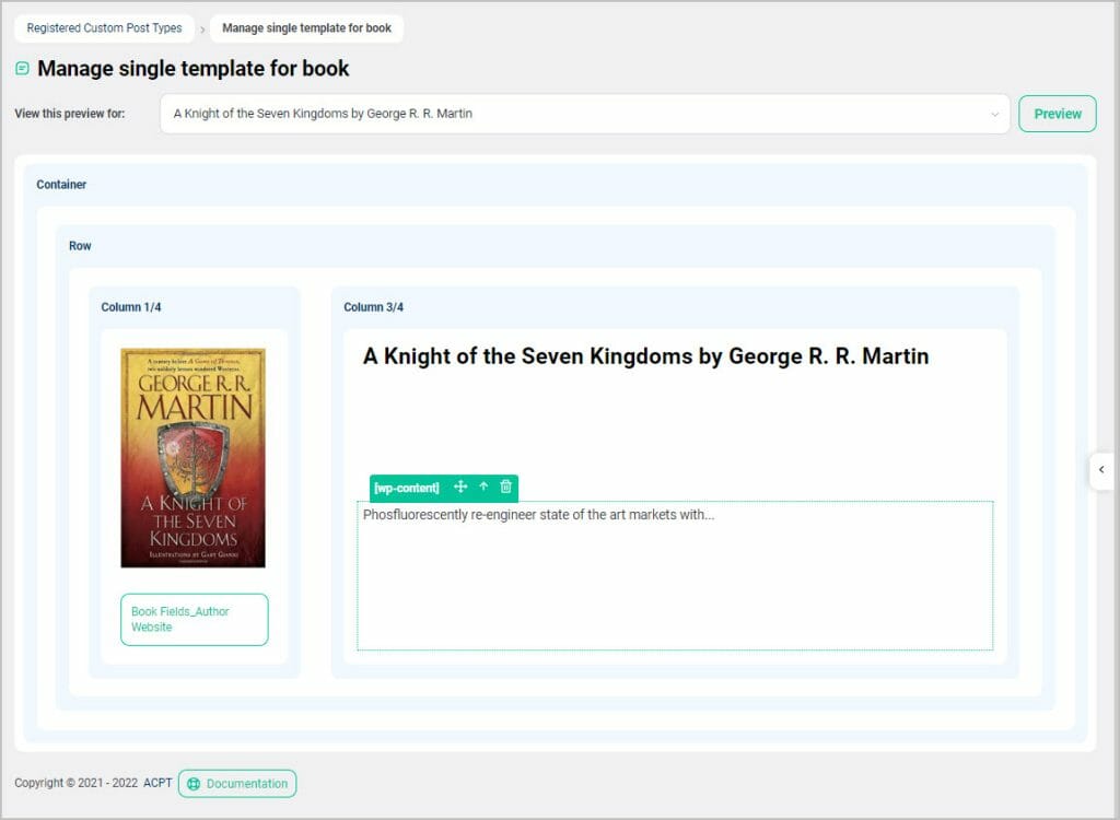 acpt starting single template in editor