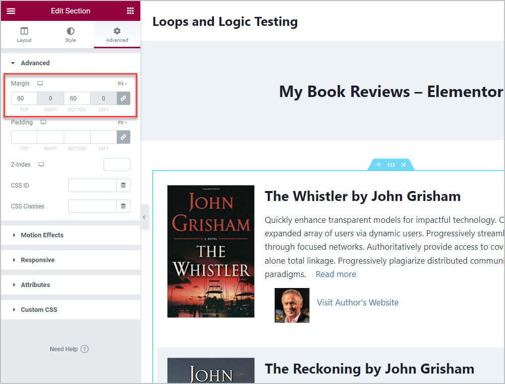 add margin to elementor section
