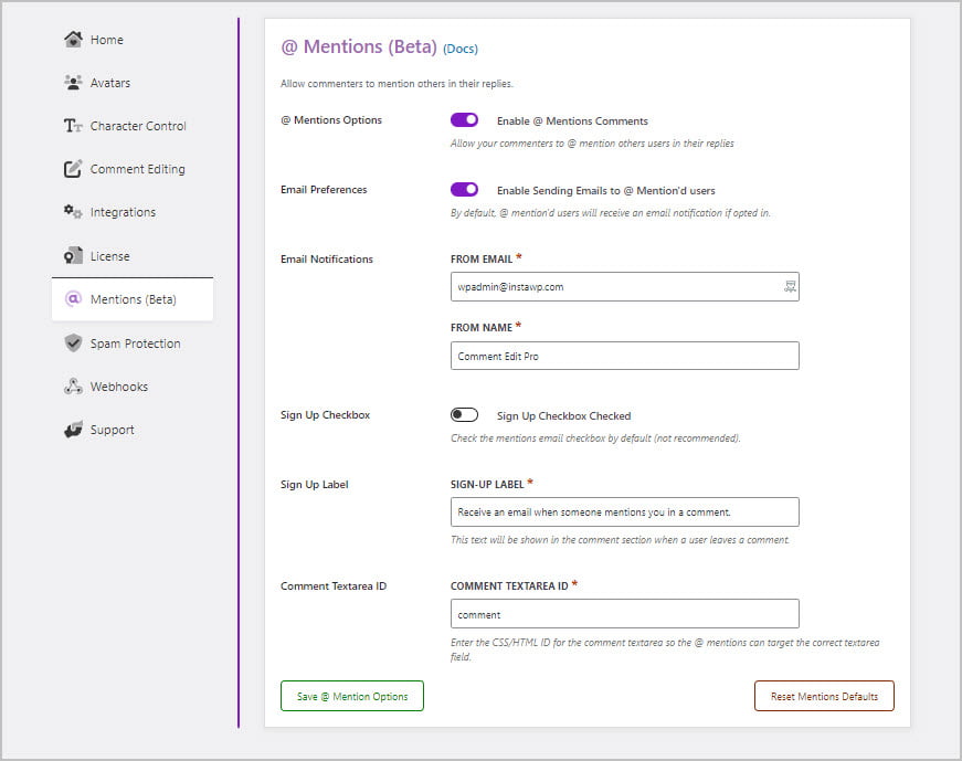 comment edit pro mentions