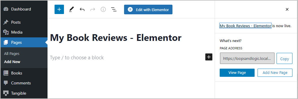 create the page for elementor testing