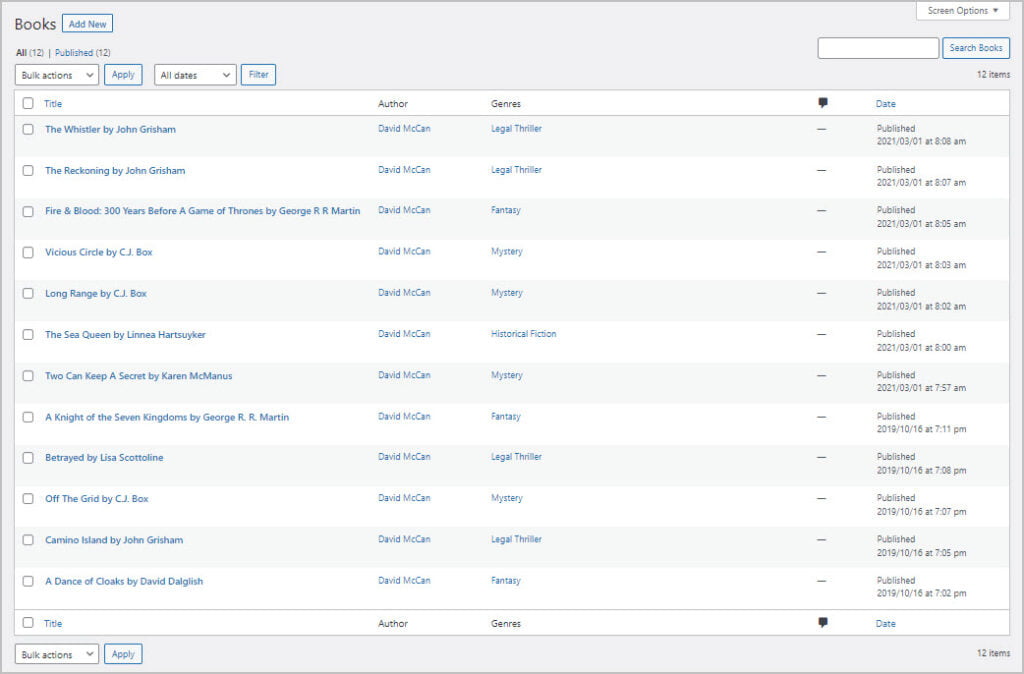 list of book recordds