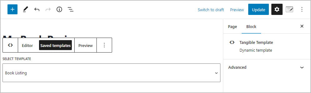 ussing the block to add the template