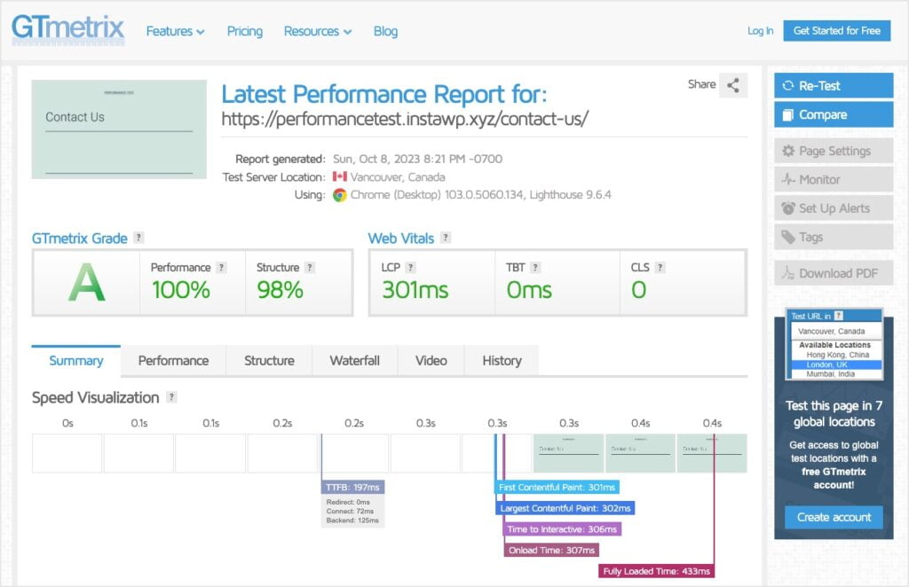 baseline gtmetrix test