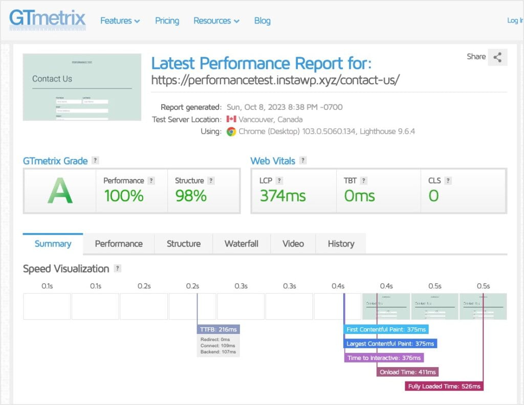 fluent form on gtmetrix
