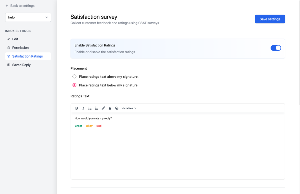 inbox satisfaction ratings