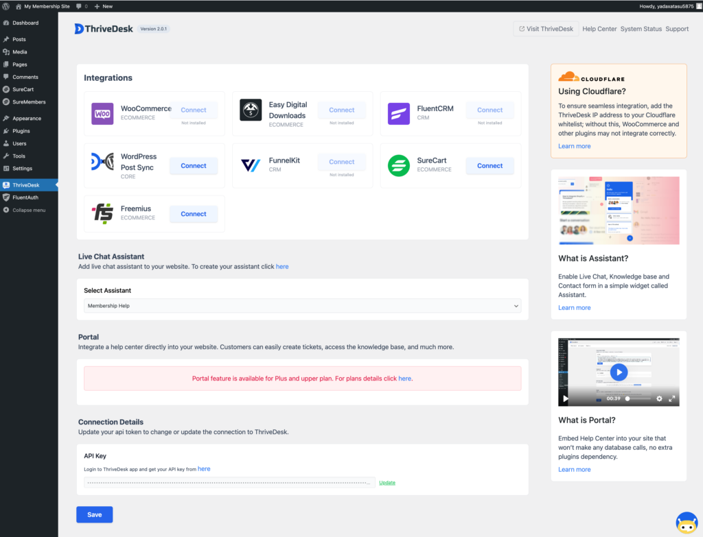 thrivedesk in wp admin
