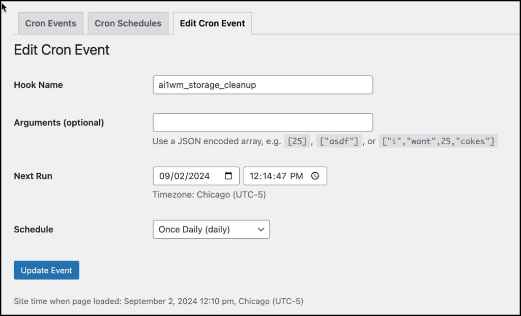 editing a cron event