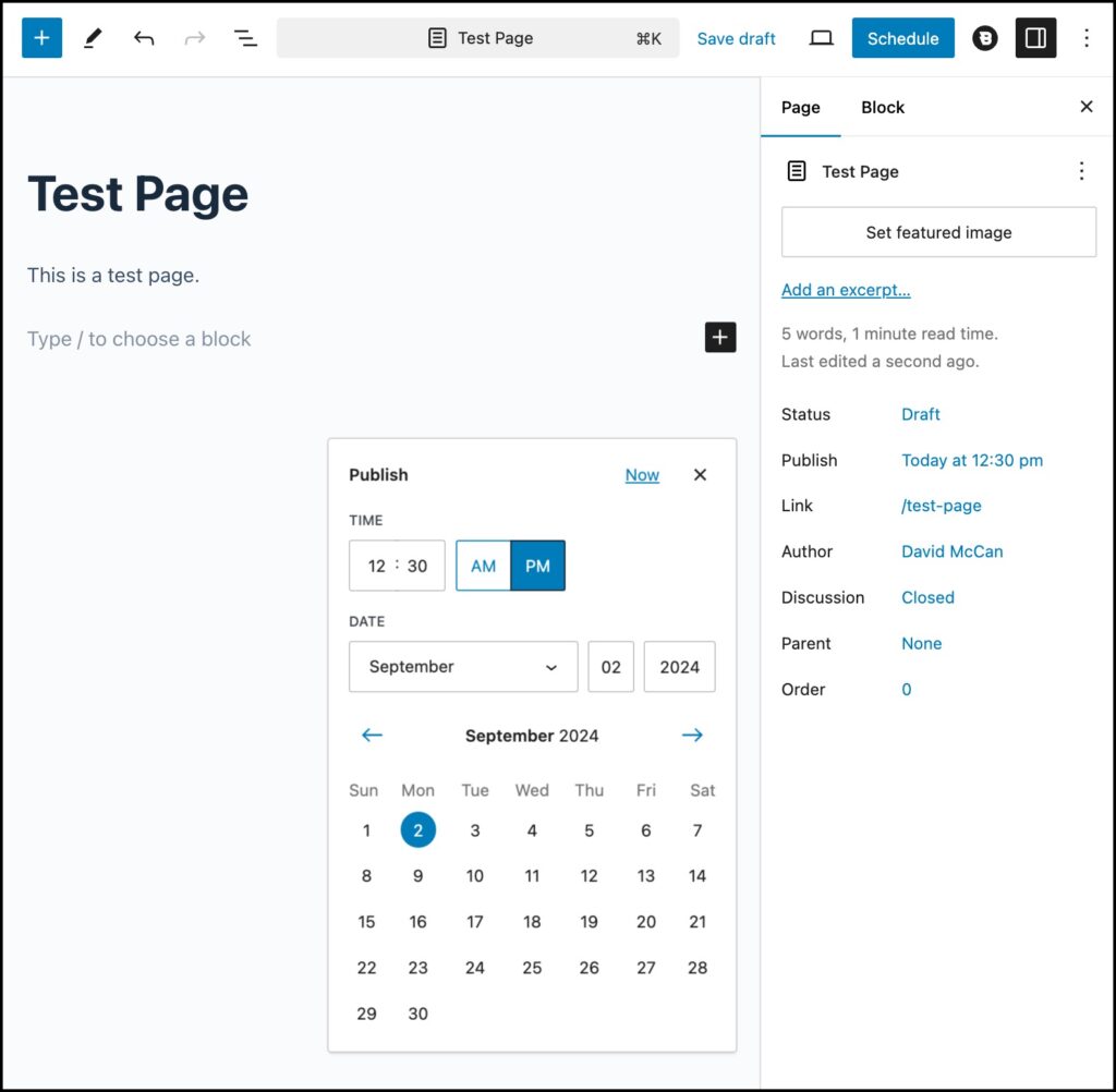scheduling a page in the future