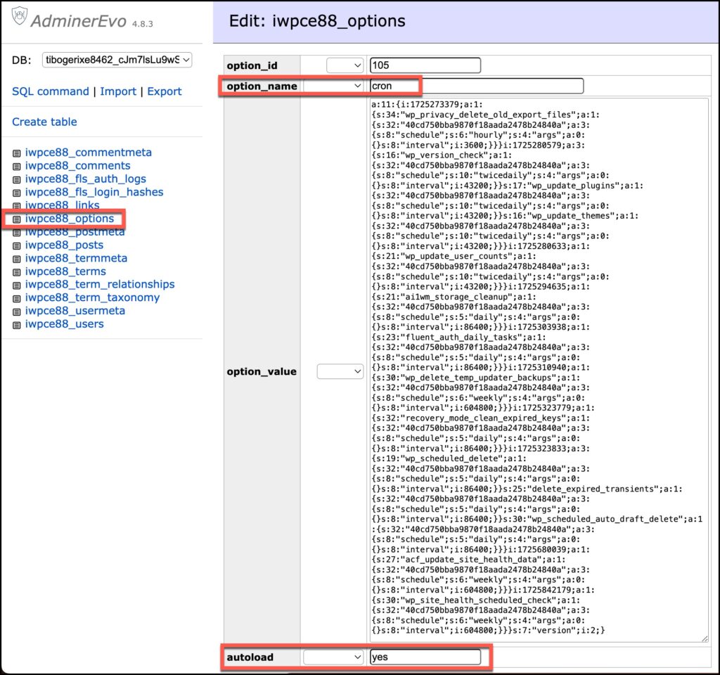 wp cron in the database