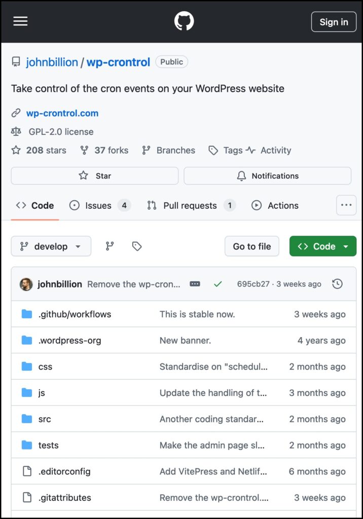 wp crontrol on github