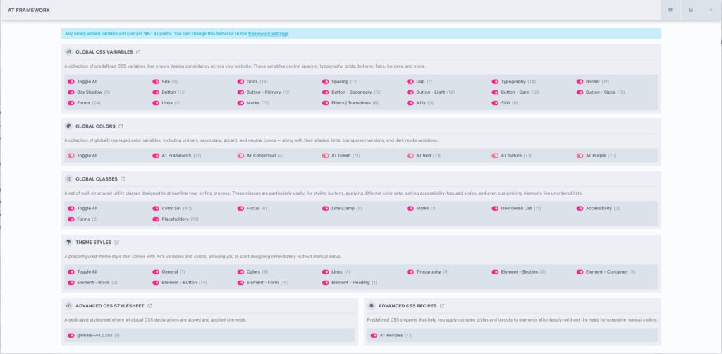 at framwork features modal